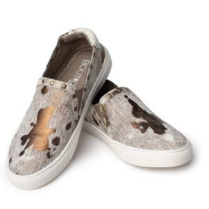 Corkys pine top boutique Tan Leather cow metallic Slip-On Shoes size 6